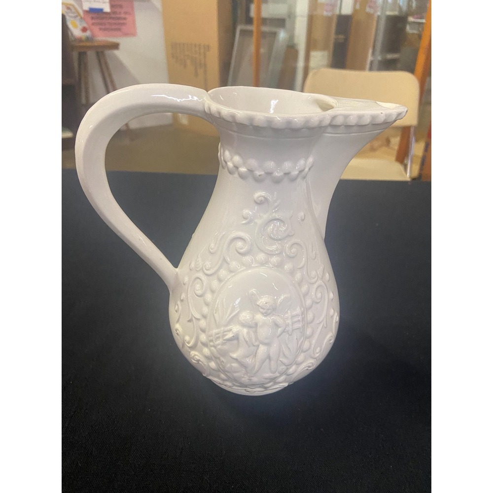 Antique Victorian Style White Pitcher Detailed Decorative Design-Signed
